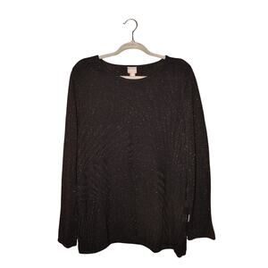 CHICO'S $78 Black Metallic Jacquard Knit Pullover Sweater 3 / US XL